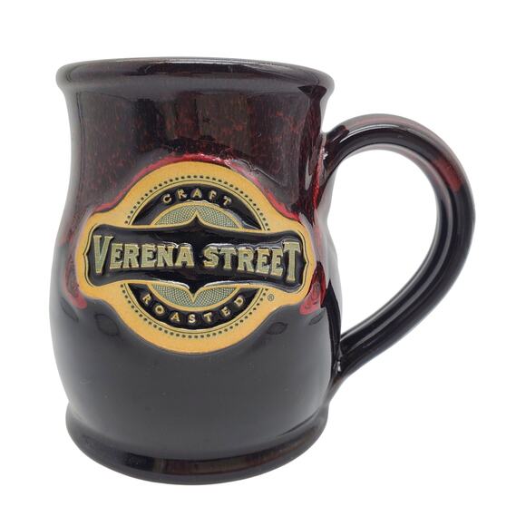 Verena Street Coffee Mug 14oz Deneen Pottery Black Brown Red Drip Glaze Cup 2021 - Picture 1 of 10